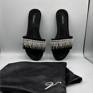 Victoria’s Secret Fringe Rhinestone Velvet Slippers  Black